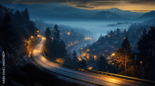 Empty asphalt road and mountain natural scenery at night © PaulShlykov