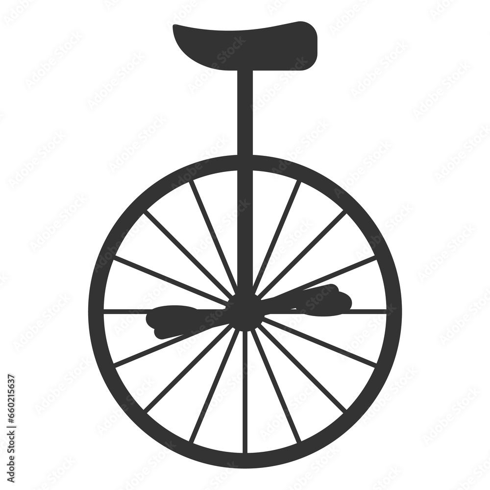 Vector illustration of bicycle one wheel icon in dark color and transparent background(png).