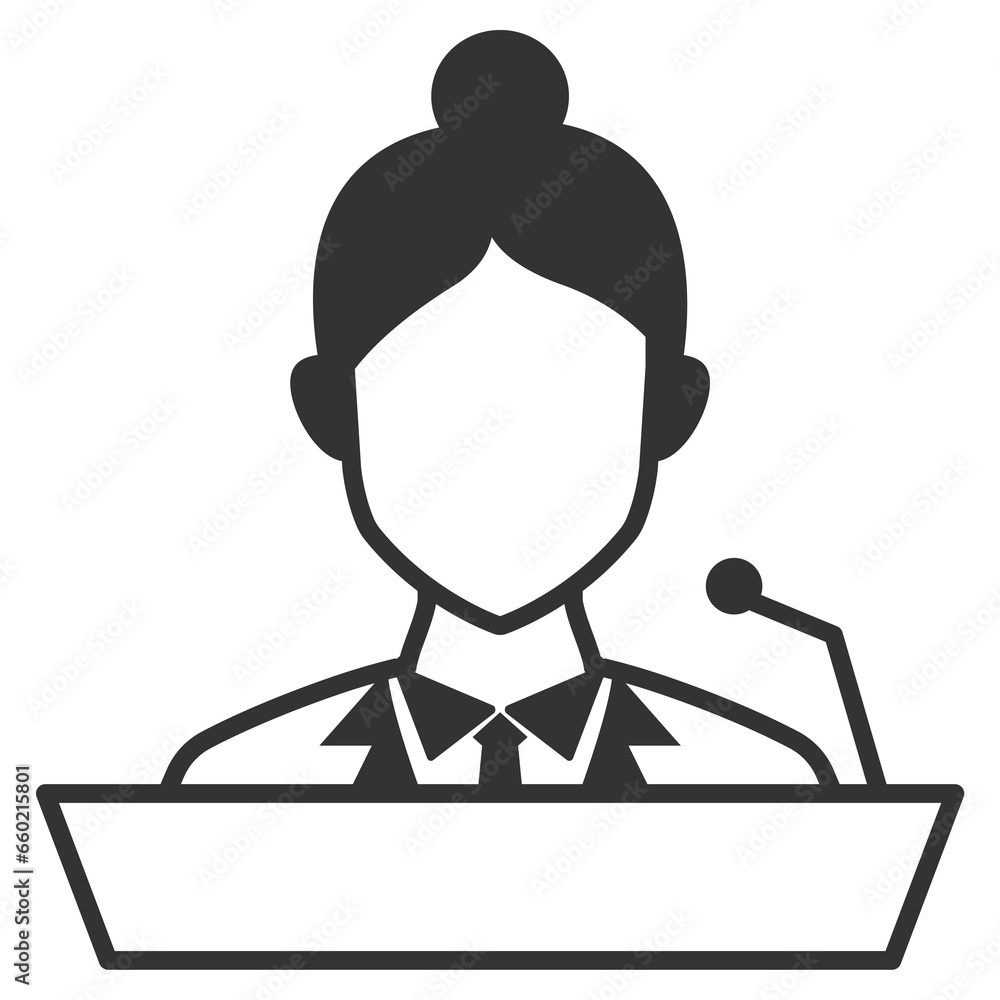 Vector illustration of Female lecturer icon in dark color and transparent background(png). Vector illustration of Female lecturer icon in dark color and transparent background(png).