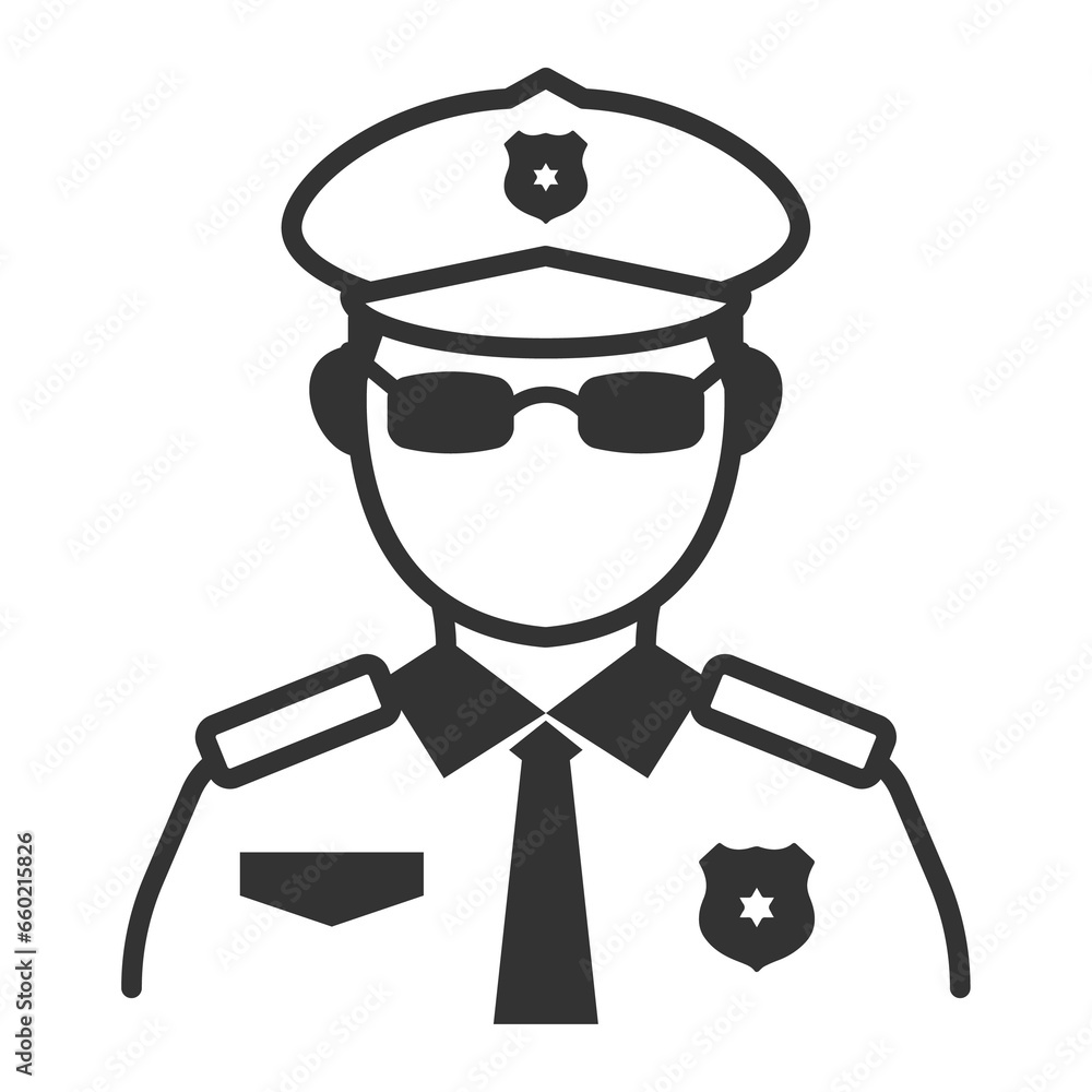 Vector illustration of Police icon in dark color and transparent background(png).
