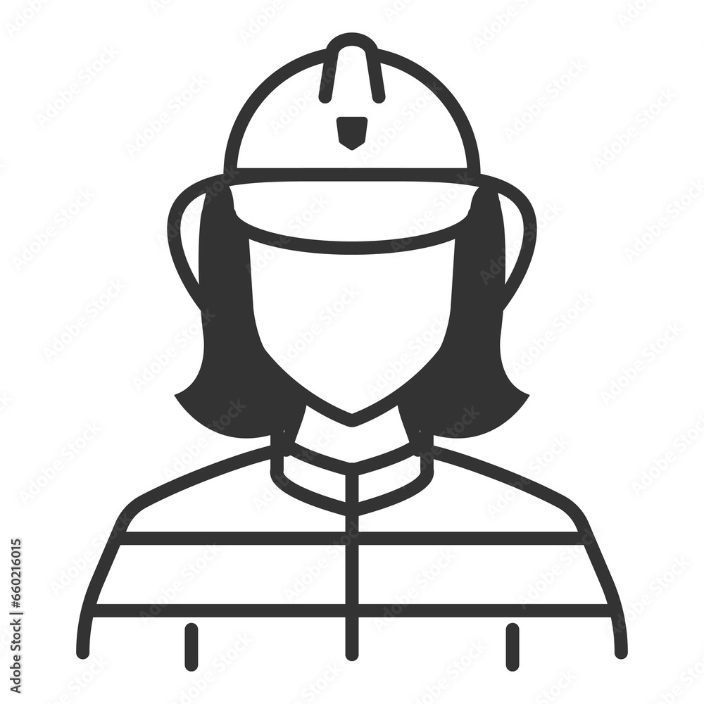 Vector illustration of Female firefighter icon in dark color and transparent background(png).