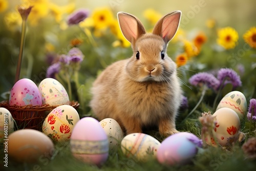 easter bunny and easter eggs AI Generative 