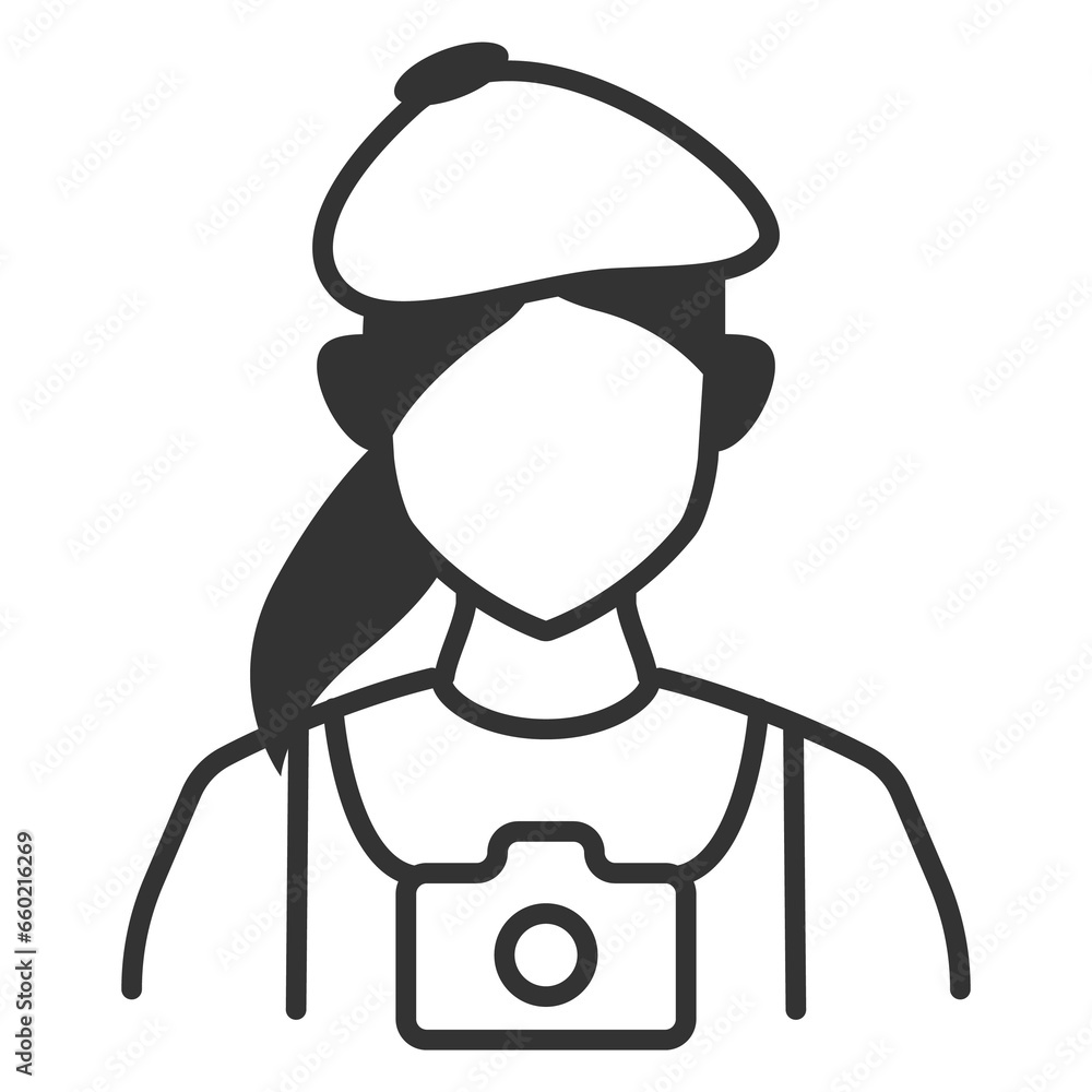 Vector illustration of female cameraman icon in dark color and transparent background(png). Vector illustration of female cameraman icon in dark color and transparent background(png).