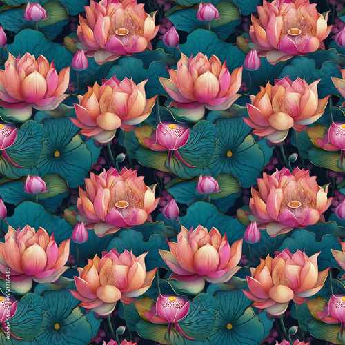 pink lotus flower seamless pattern generative Ai