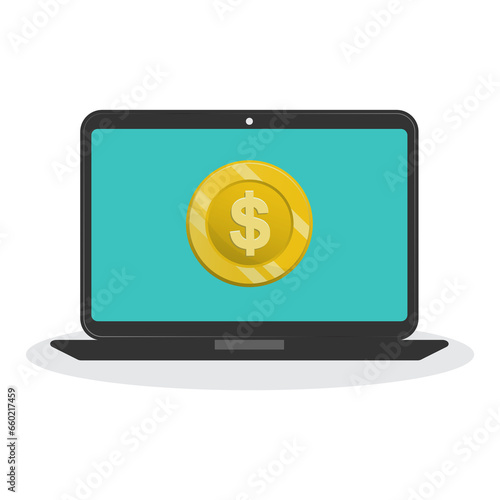 Vector illustration of laptop money. Colored vector for website design. Simple design with transparent background (PNG).