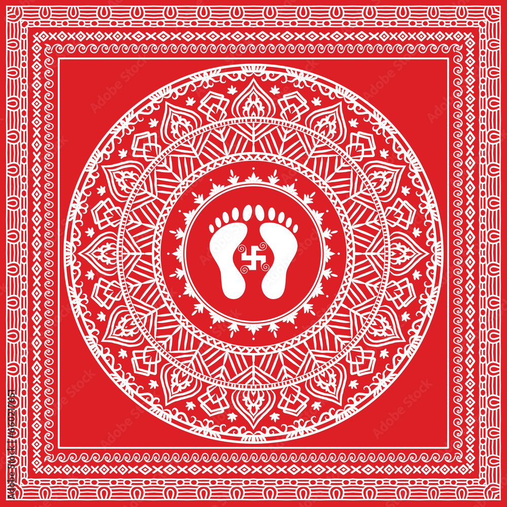 Aipan art traditional folk art, Maa laxmi footprint graphic with ...