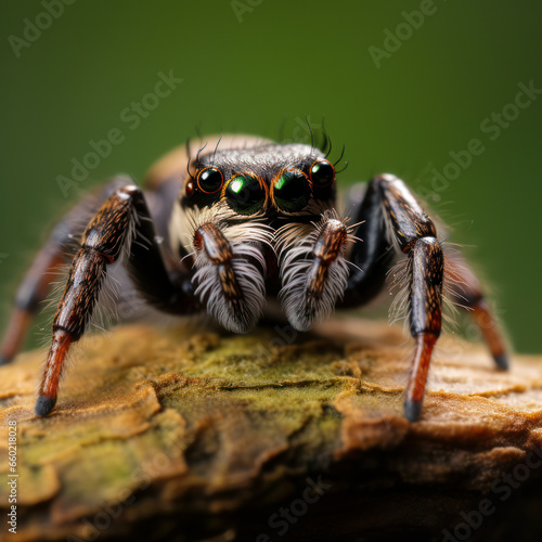 jumping spider sitting on a log.