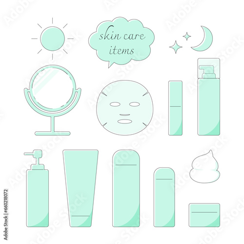 スキンケア用品のシンプルなイラストセット