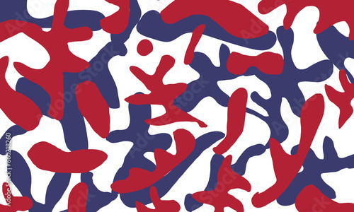 Camouflage background.Blue red white military camo texture pattern.