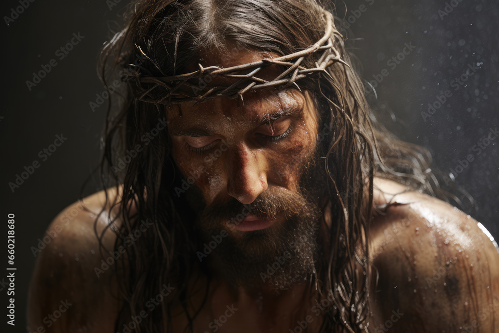 Crucifixion of Jesus Christ on Cross with Thorns, Generative AI Crucifixion of Jesus Christ on Cross with Thorns, Generative AI