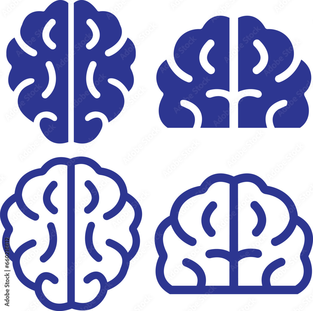 set of Brain Logo silhouette top view designs vector template. Brain symbol in blue flat style with editable stock. Brainstorm think ideas Logotype concept icons isolated on transparent background. set of Brain Logo silhouette top view designs vector template. Brain symbol in blue flat style with editable stock. Brainstorm think ideas Logotype concept icons isolated on transparent background.