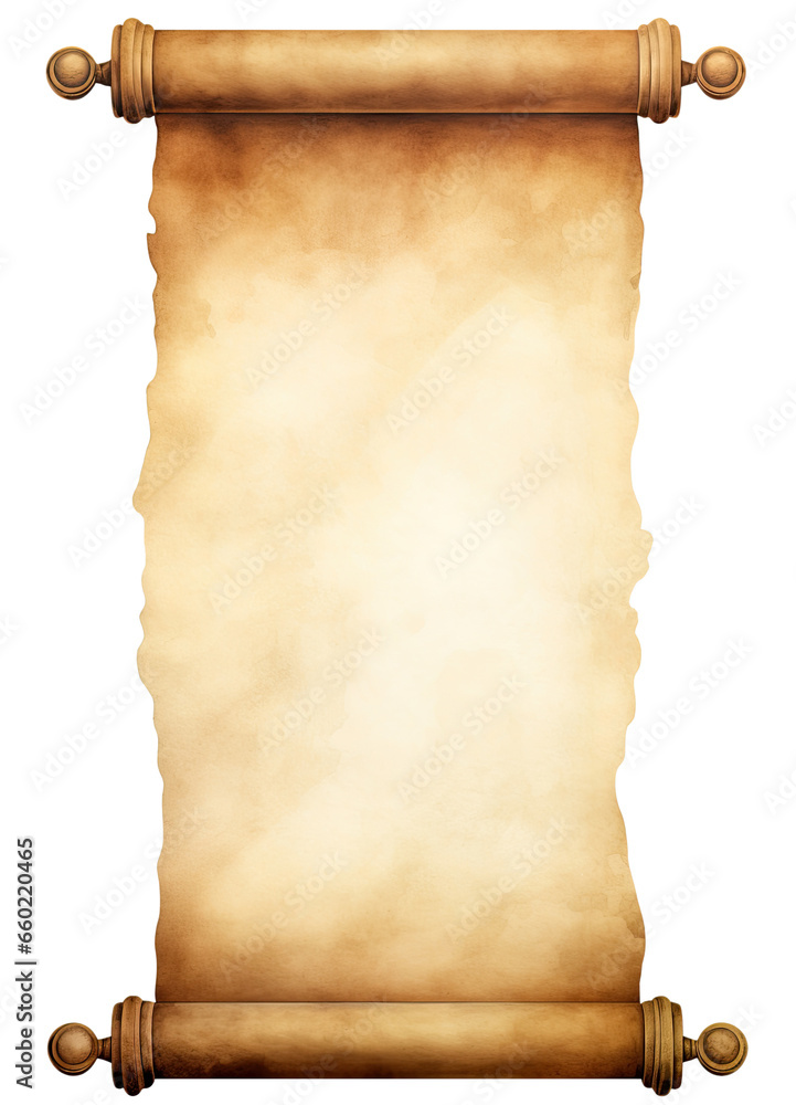 Watercolor illustration of blank vintage scroll isolated on transparent background