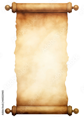 Watercolor illustration of blank vintage scroll isolated on transparent background