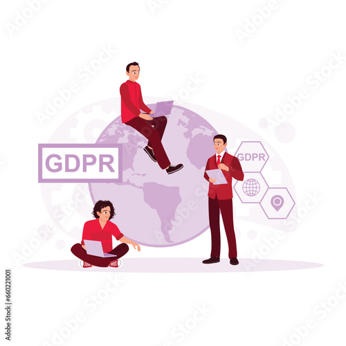 Entrepreneurs protect company business data information thoroughly. General Privacy concept. Trend Modern vector flat illustration