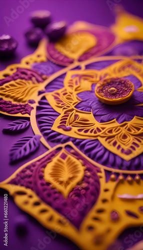 Indian Festival Diwali. Diwali or Deepavali made using colored paper and floral motifs. selective focus