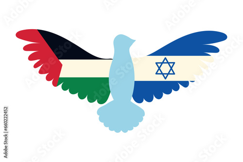 palestine and israel flags in dove wings