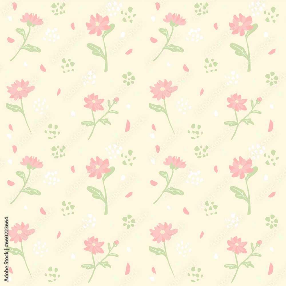 手描きのピンクの花が可愛いシームレスな背景イラスト