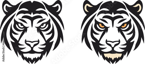 Tiger face cut out silhouette, tiger, or cougar, Roaring Leopard mascot black and white vector, Tiger head silhouette, t-shirt tiger tattoo design