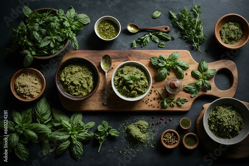top view a variety of herbs