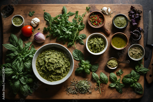 top view a variety of herbs