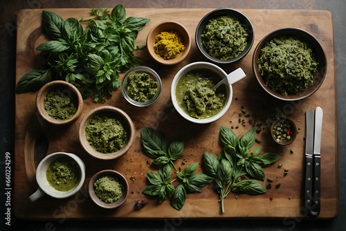 top view a variety of herbs