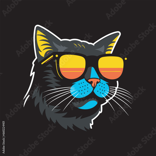 Portrait of Cat with glasses. colorful Vector art illustration. T-shirt design © stockeefy