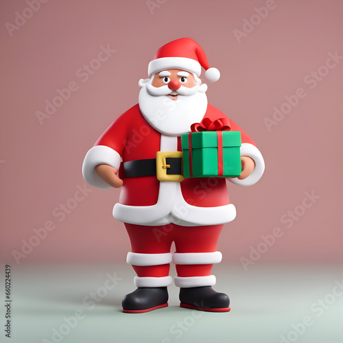 Santa Claus with a gift box in his hands. 3d illustration