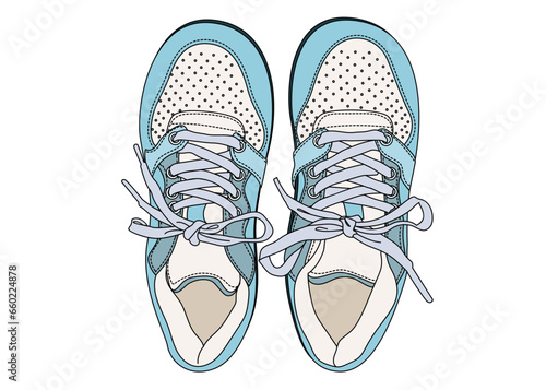 水色のスニーカーを上から俯瞰したイラスト アイコン素材