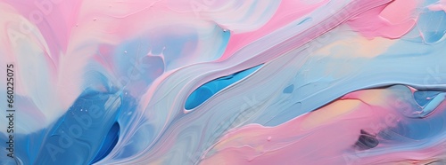 An abstract painting with vibrant blue, pink, and white colors