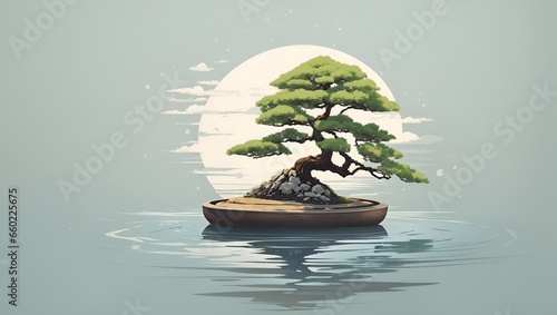 minimalist and Zen-inspired tee with a tranquil bonsai tree