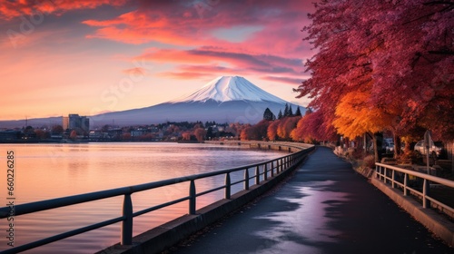 Mount Fuji or Fujisan and lake foreground, the symbol of Japan.