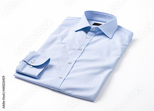 Blue bussiness man formal shirt with price tag on white background photo