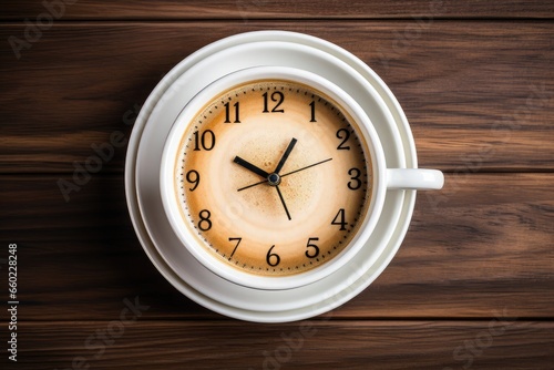 Wallpaper Mural Artistic Blend: Discover the Intriguing Top View Design of a Clock Seamlessly Integrated with a Coffee Cup Torontodigital.ca