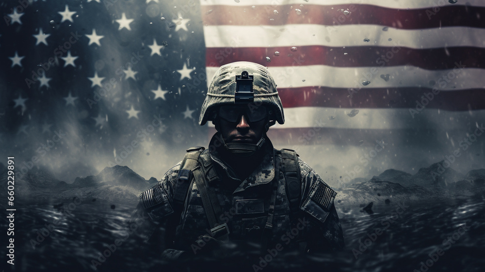 strong american soldier - obrazy, fototapety, plakaty 