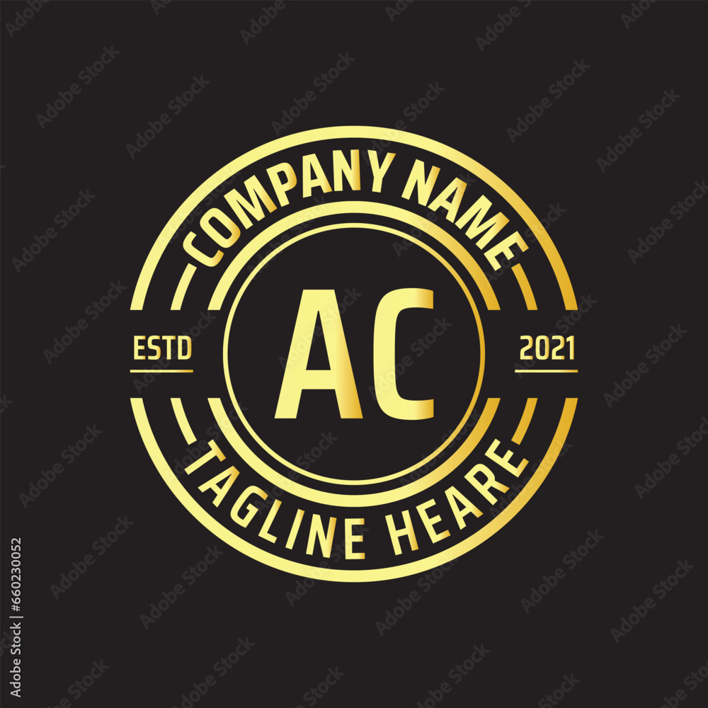 Professional simple Letter AC Circle Luxury Gold Color Vector Logo Template