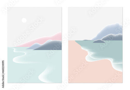 Minimalist landscape poster design, islands and sea