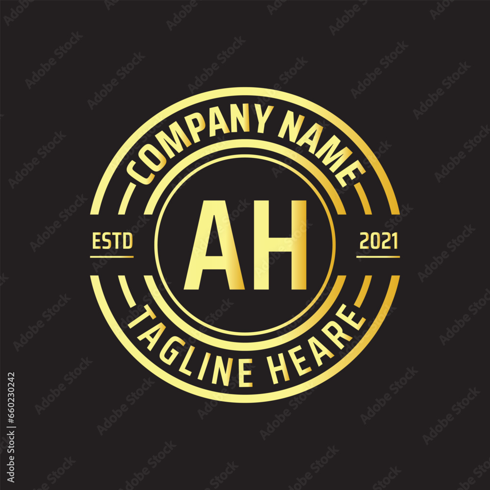 Professional simple Letter AH Circle Luxury Gold Color Vector Logo Template