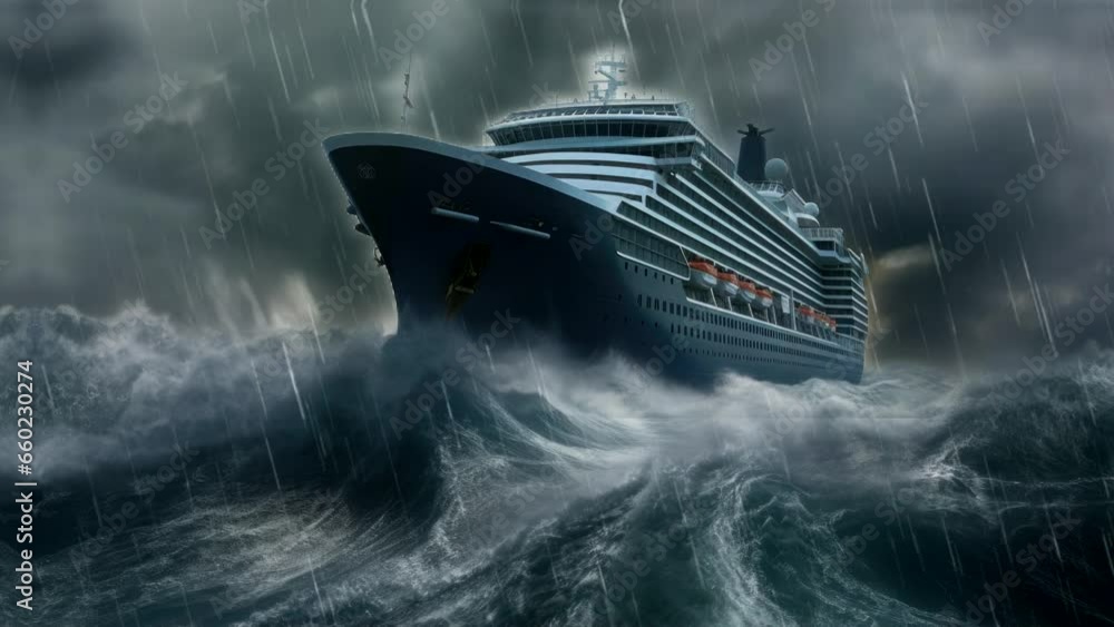 cruise ship on the sea in dangerous by storm video background looping ...