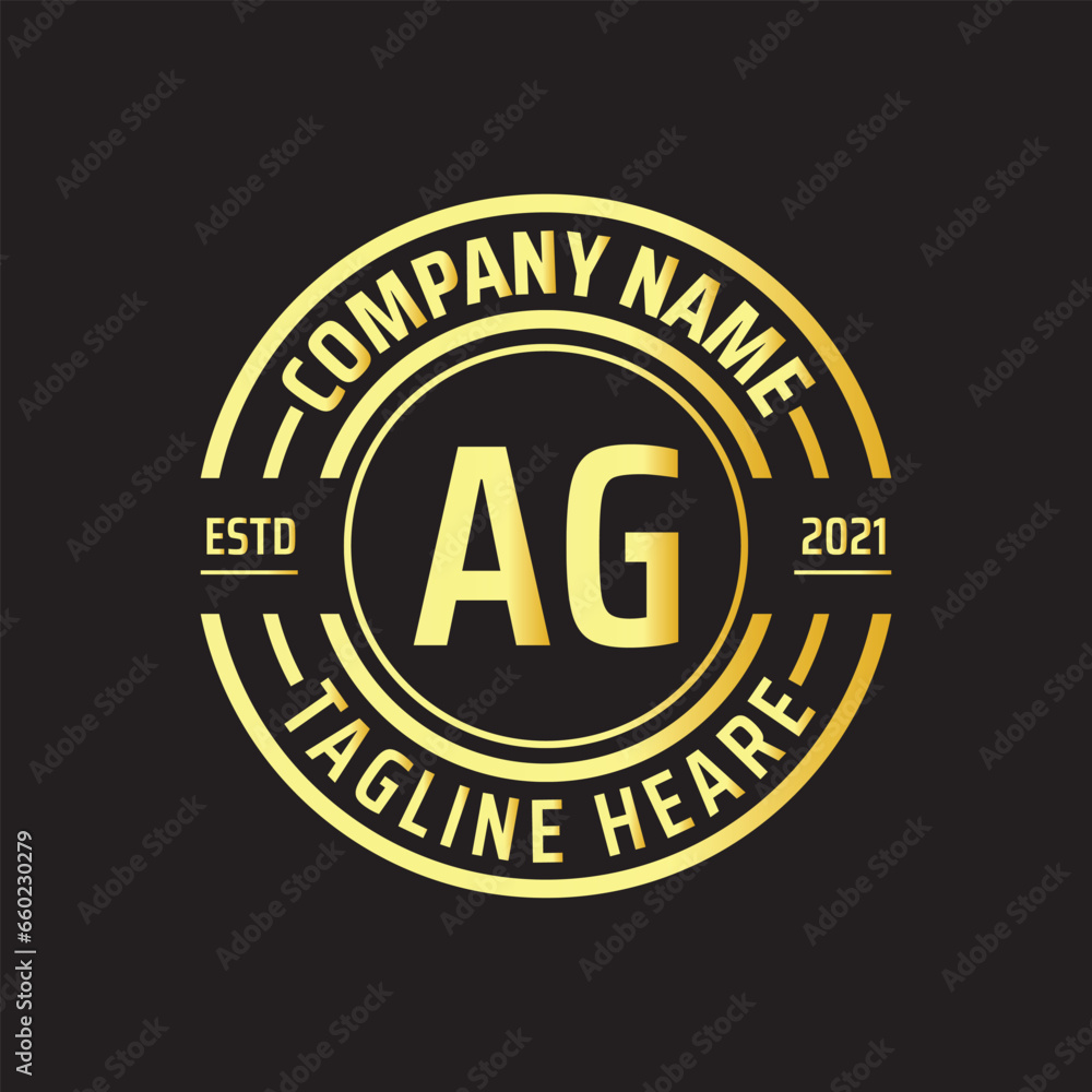 Professional simple Letter AG Circle Luxury Gold Color Vector Logo Template