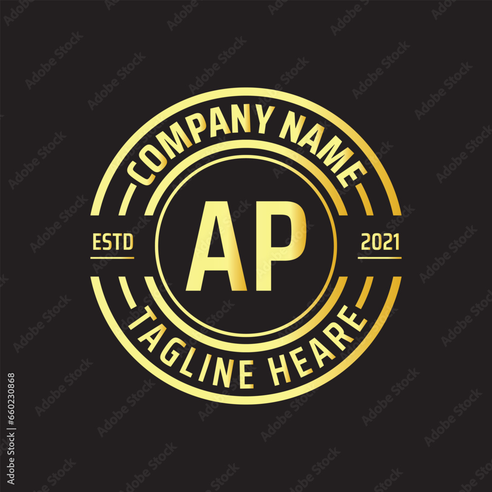 Professional simple Letter AP Circle Luxury Gold Color Vector Logo Template