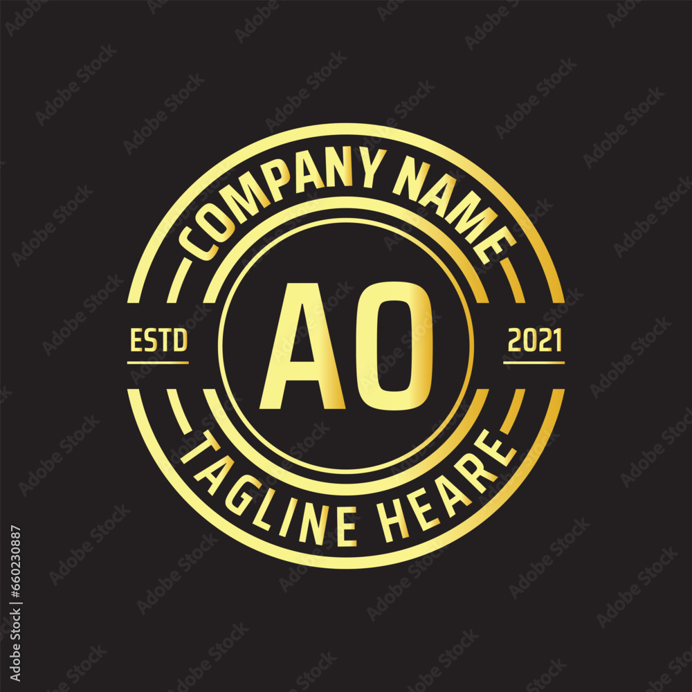 Professional simple Letter AO Circle Luxury Gold Color Vector Logo Template