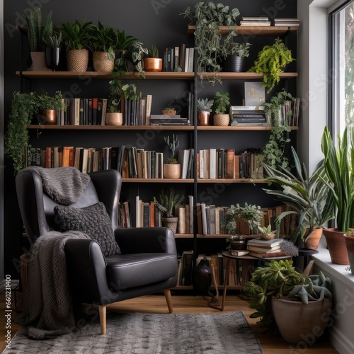 Inspiring Study Nook  Bookshelf  Reading Chair  Succulents