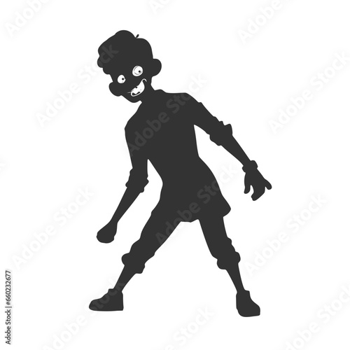 Cartoon young zombie monster silhouette. Funny and scary character