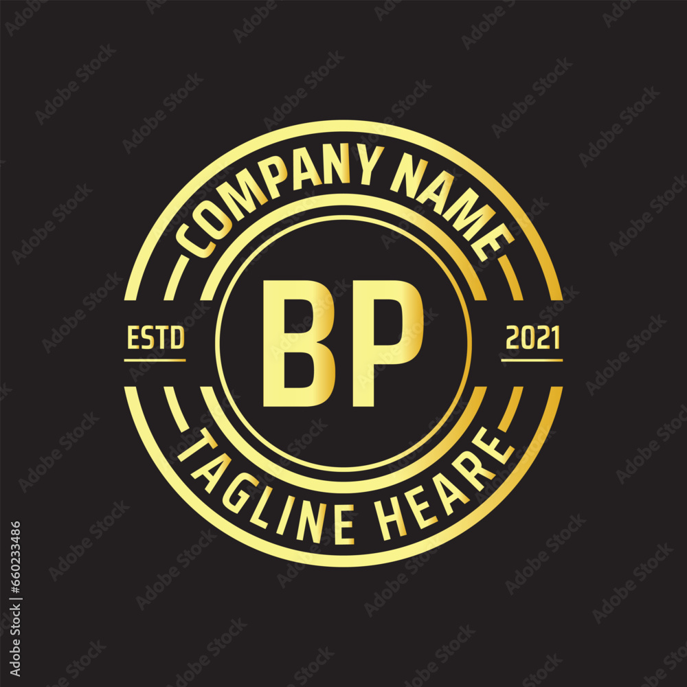Professional simple Letter BP Circle Luxury Gold Color Vector Logo Template