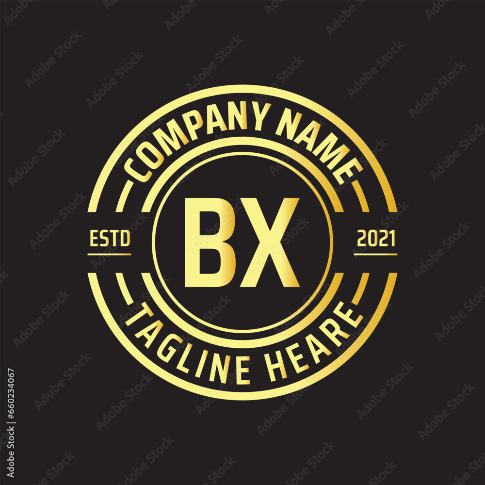 Professional simple Letter BX Circle Luxury Gold Color Vector Logo Template