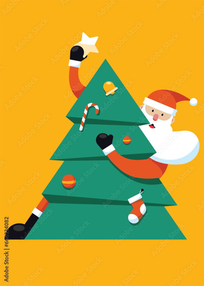 Naklejka premium Merry Christmas traditional festival background decorative with Santa Claus and Christmas tree