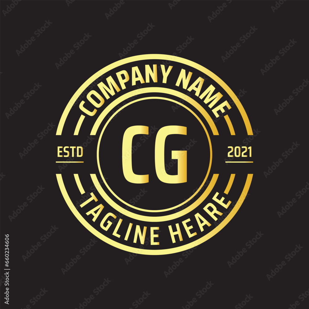 Professional simple Letter CG Circle Luxury Gold Color Vector Logo Template