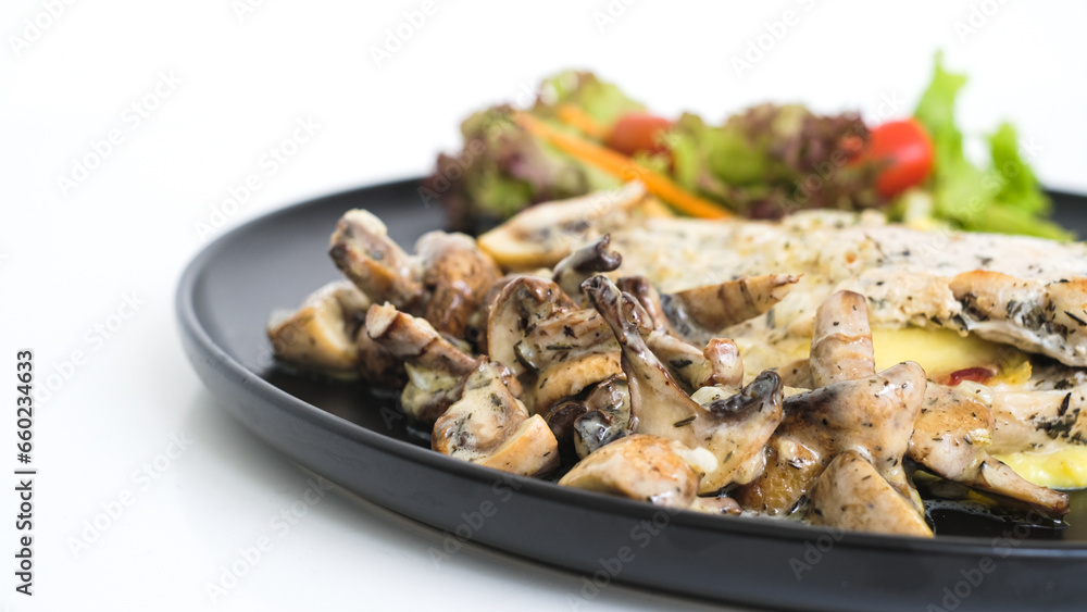 Irish Chicken with Sauteed Mushrooms, Creamy Mashed Potatoes, and a Medley of Fresh Vegetables Irish Chicken with Sauteed Mushrooms, Creamy Mashed Potatoes, and a Medley of Fresh Vegetables