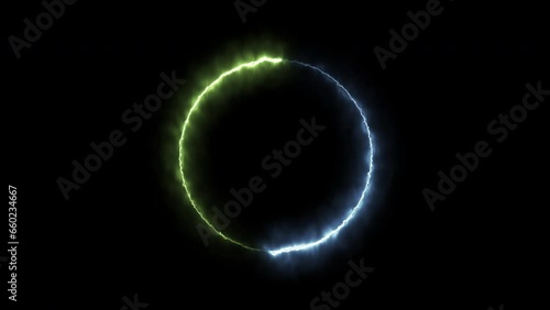 Abstract green and blue electric light circle frame video footage background.