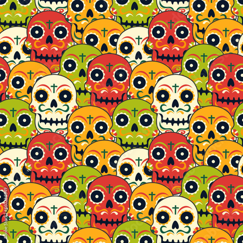 Dia de Muertos Seamless Pattern Illustration with Day of the Dead and Skeleton Element in Mexican Design